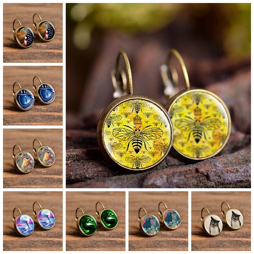 Женские винтажные серьги гвоздики с рисунком бабочки и пчелы вечерние ювелирные