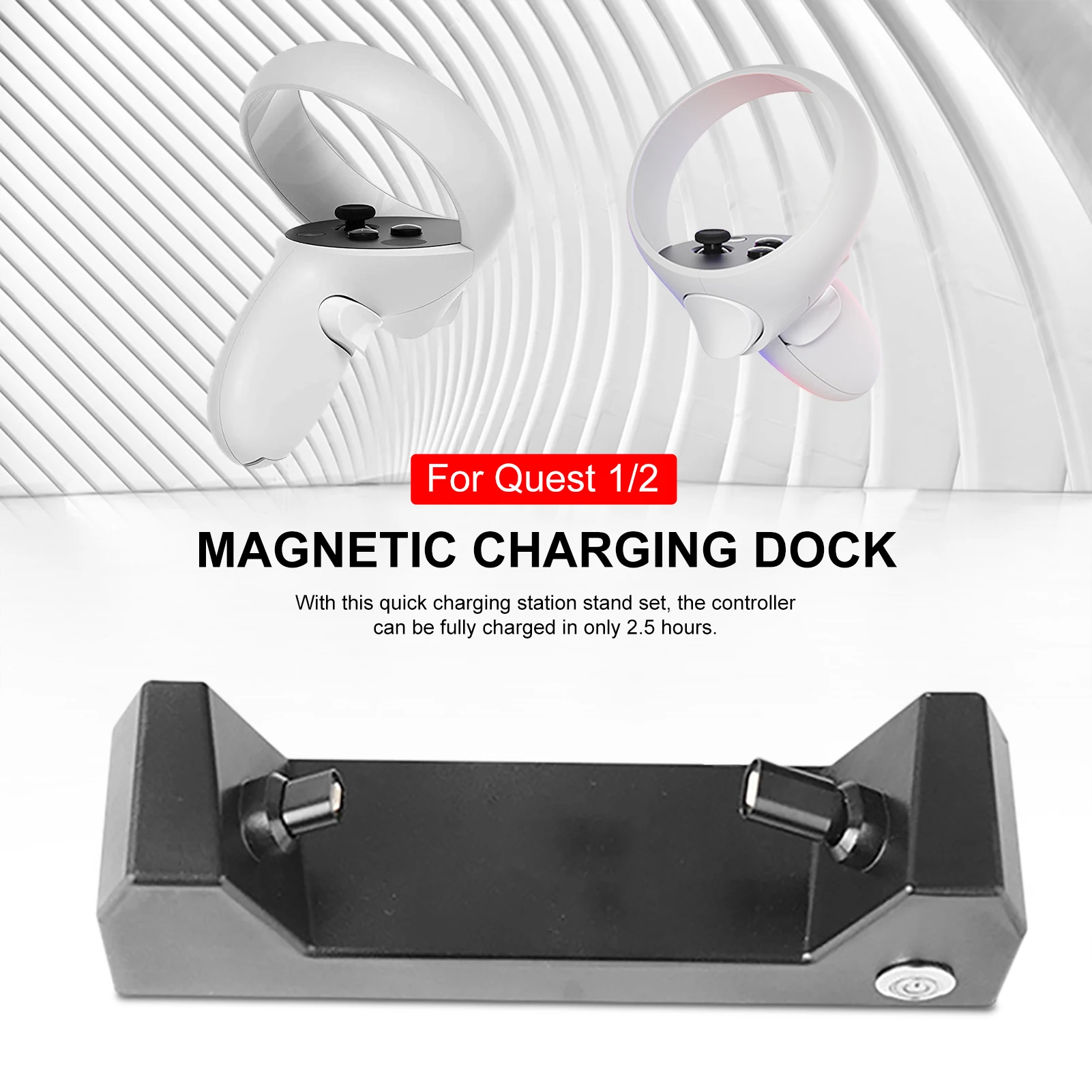 

For Oculus Quest 1/2 Magnetic Charging Dock Holder Quick Charging Station Stand Set With 2 Rechargeable Batteries VR Accessories