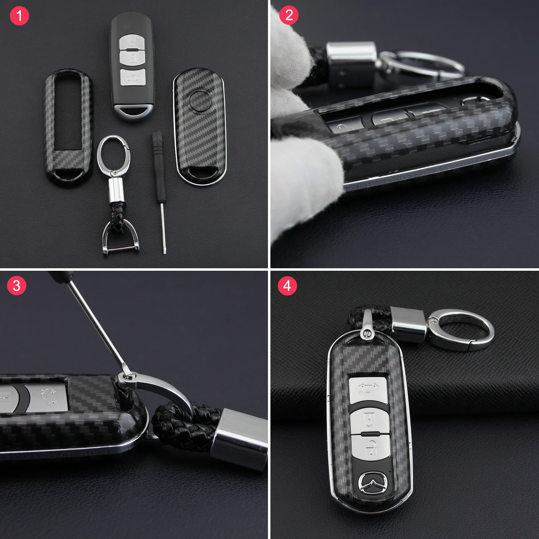 

Carbon Fiber Hard Car Key Shell Fob Chain Cover Case For Mazda 2 3 6 CX-3 CX-5 CX-9 MX-5 Toyota Yaris iA