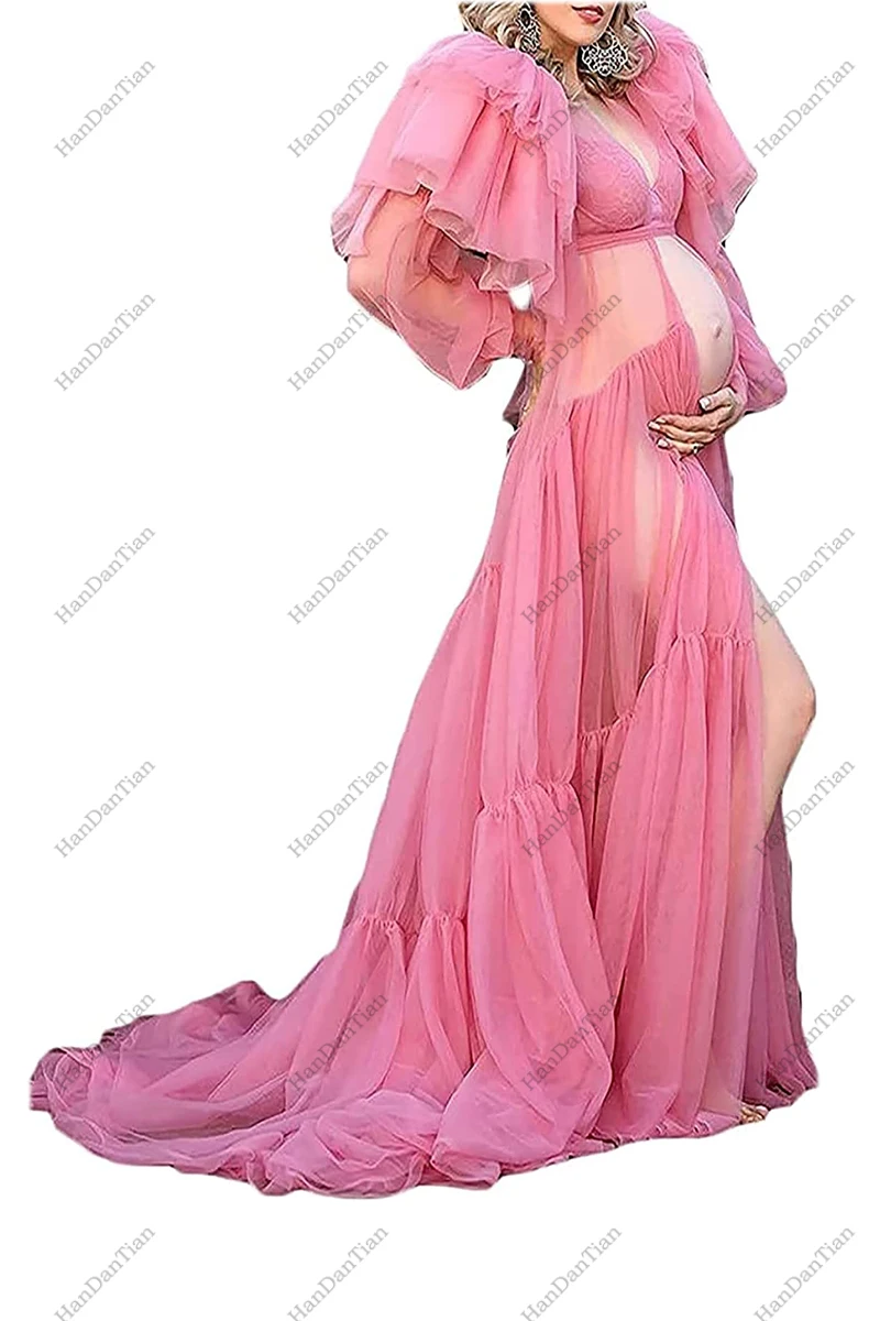 2022 Women's Tulle Robe Sheer Night Gown Maternity photoshoot boudoir pregnancy