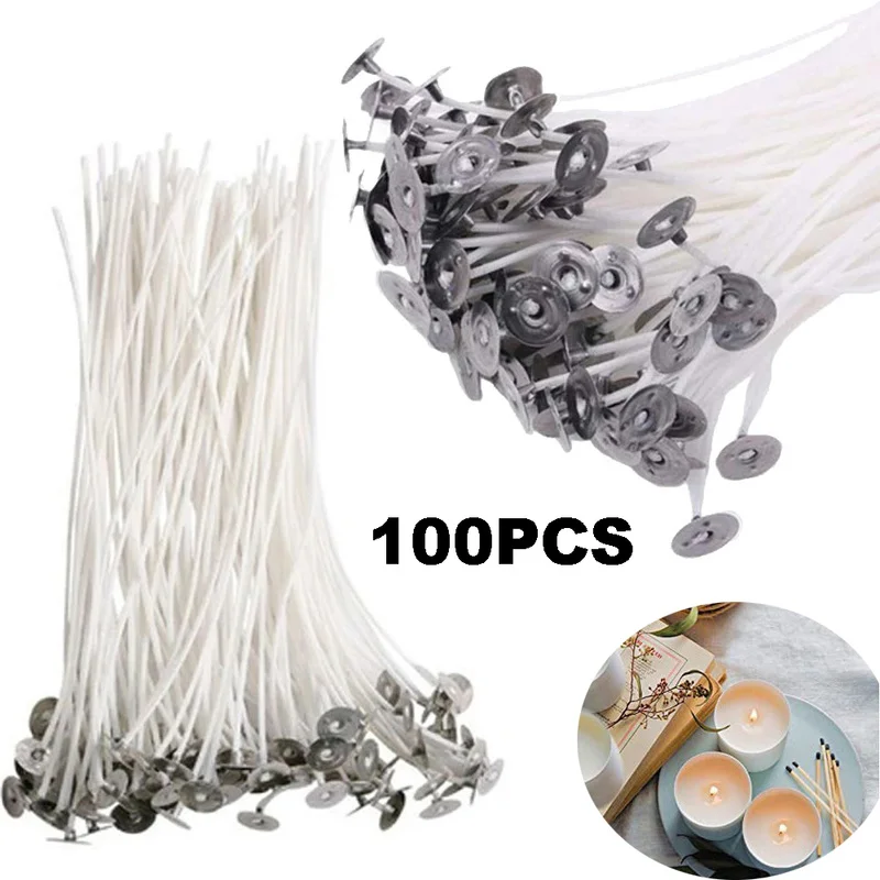 

100 Candle Wicks Smokeless Pure Cotton Butter Wick 2.5/9/12/15/19 Cm for DIY Candle Making Pre-waxed Wick Party Supplies