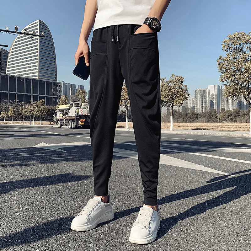 

Spring Summer Korean Big Pockets Harem Pants Men Clothing 2021 Simple Ankle Length Slim Fit Streetwear Hip Hop Joggers Trousers