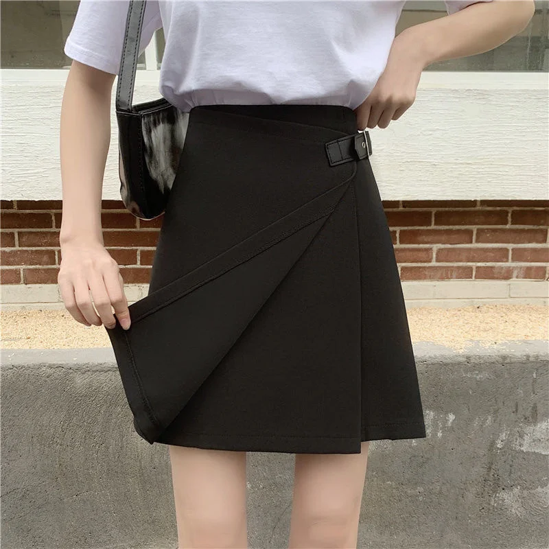 

Skirts Women Summer Sexy Ladies Mini High Waist Irregular Solid Students Leisure Simple All-match Baggy Style Retro