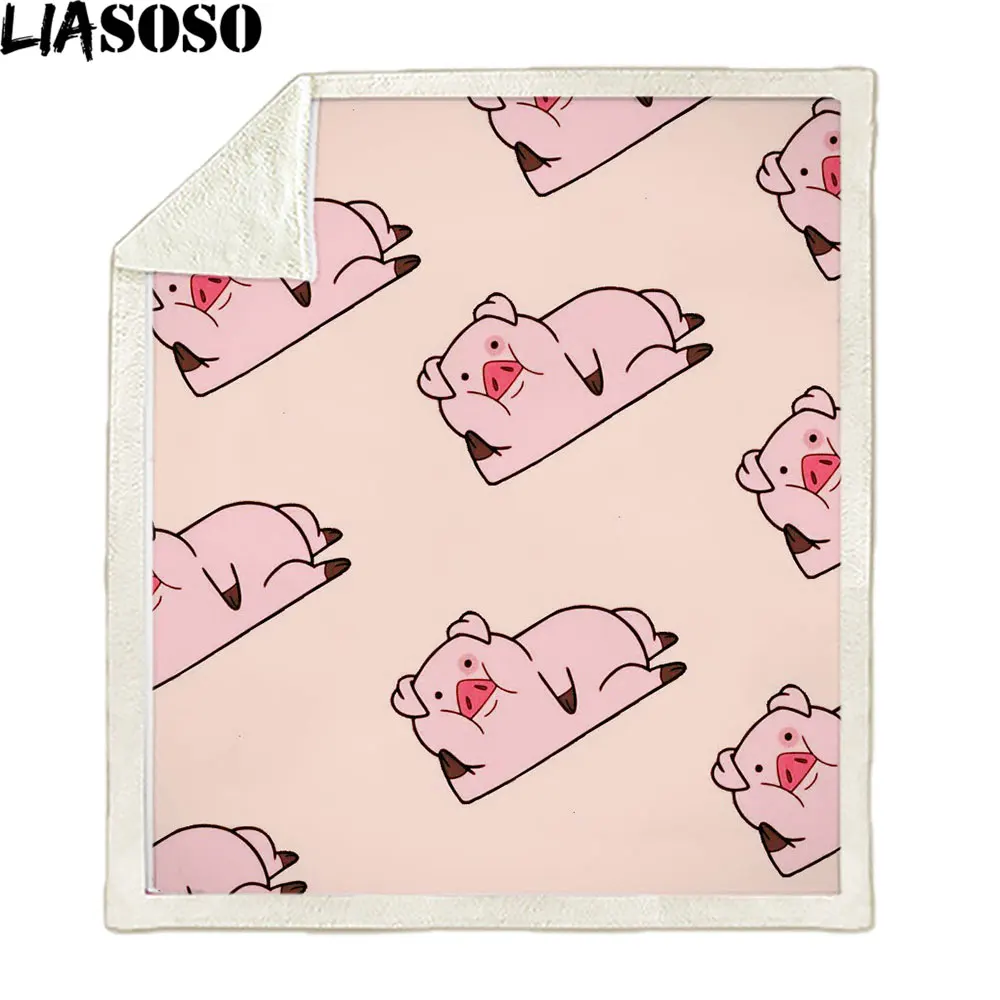 

LIASOSO Cute Pig Pink Fleece Blanket Warm Bedroom Throw Blanket on Bed Sofa Bedding Travel Flannel Blankets Adult Kids Quilt