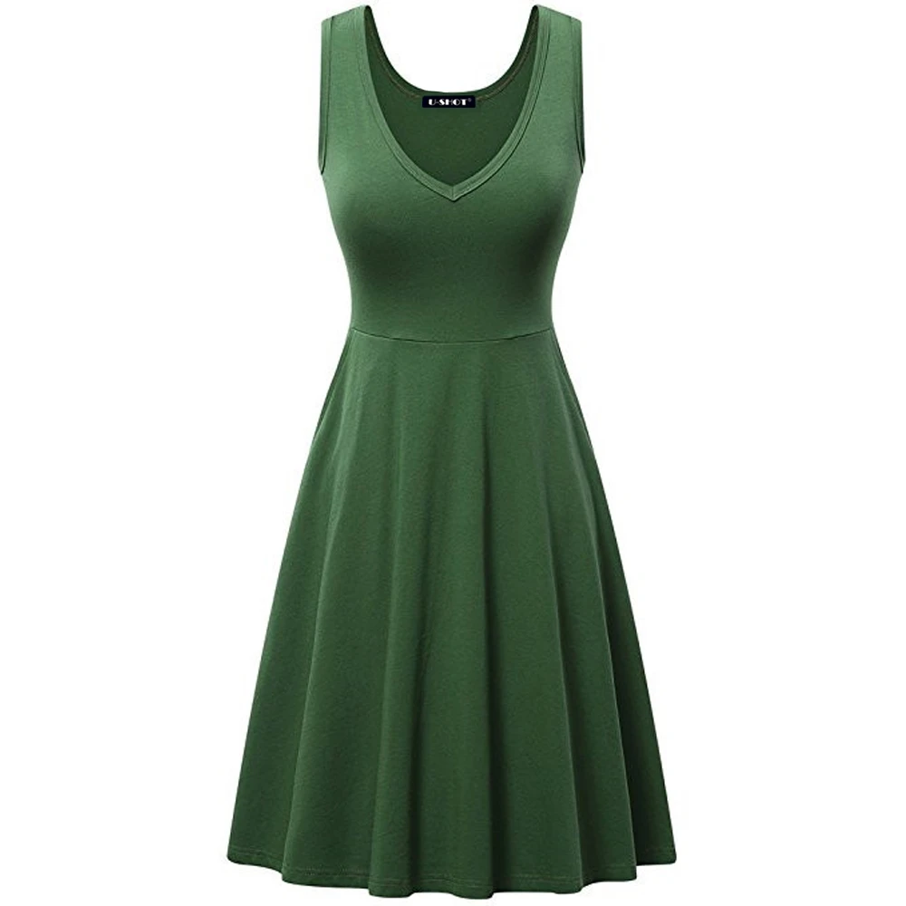 Женское плиссированное платье Casul летнее однотонное без рукавов с v-образным