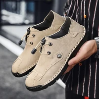 men selastic laces casual shoes versatile breathable british male leather comfortable driving loafers shoes