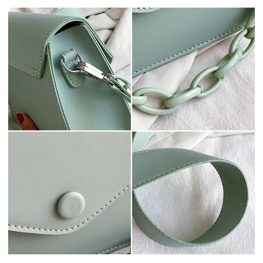 

Solid Color Thick Chain Small PU Leather Crossbody Bags For Women Shoulder Cross Body Bag Ladies Handbags Messenger Bag