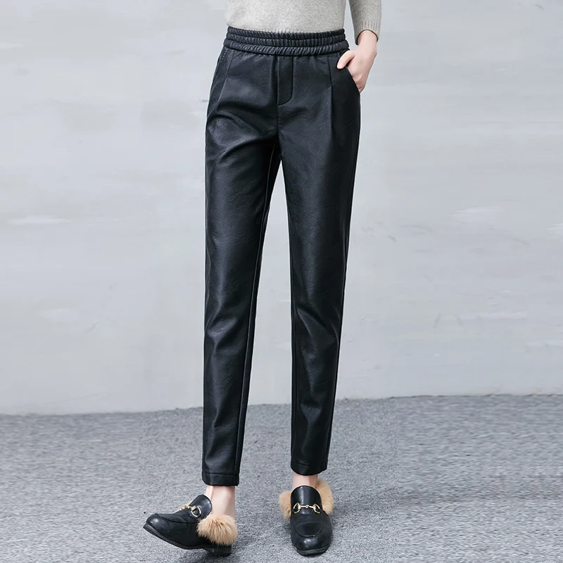 Leather Pants Women Wear Loose and Velvet High Waist Harem Pants Women Pu Leather Casual Pants In Autumn and Winter