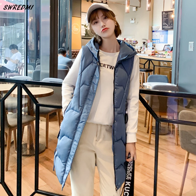 SWREDMI осенью и зимой Для женщин жилет утолщение теплый длинный без рукавов Женская