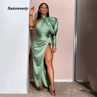 Женское вечернее платье с одним открытым плечом, длинное изумрудно-зеленое платье-Русалка с разрезом сбоку, платье для выпускного вечера и вечеривечерние, платья знаменитостей с лямкой на шее