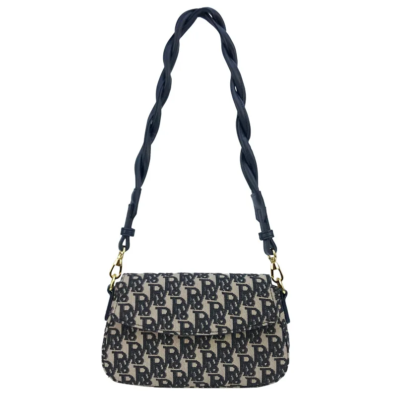 

2021 High-Quality Popular Niche Design Presbyopia Retro Jacquard One-Shoulder Crossbody Small Women Baguette Saddle Underarm Bag