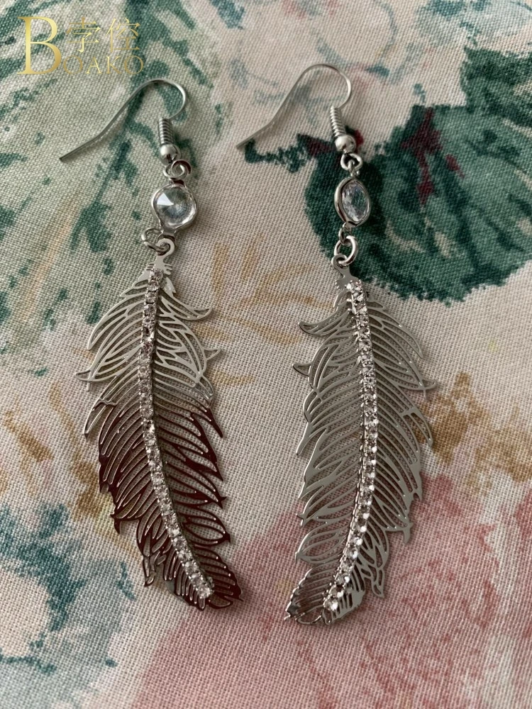 Длинные висячие серьги для женщин свадебные с перьями девушек сверкающие