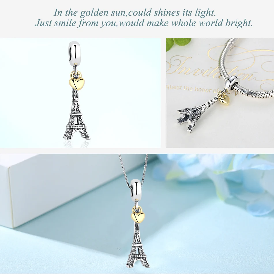 Оригинальное 925 пробы Серебряный Шарм бусины Семья дом Эйфелева башня Камера