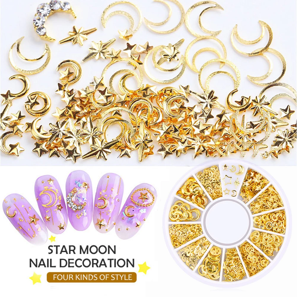 Креативные металлические 3D украшения для ногтей Луна звезда любовь сердце