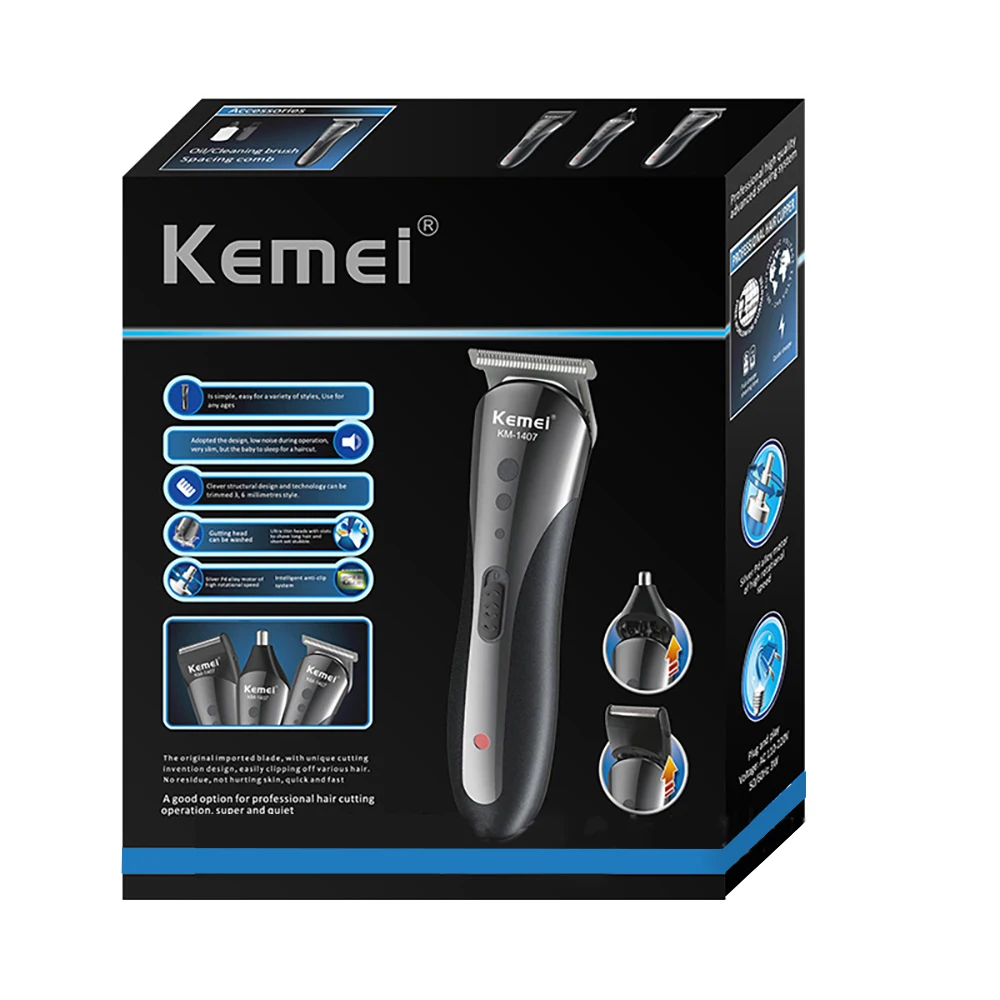 

KEMEI KM-1407 3in1 Rechargeable Hair Clipper for Men Waterproof Wireless Electric Shaver Beard Nose Ear Shaver Hair Trimmer Tool