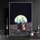 Ночное небо художественные принты земля пара плакаты и принты Сюрреализм Галактика Космос Луна холст живопись космическая СТЕНА картина домашний декор