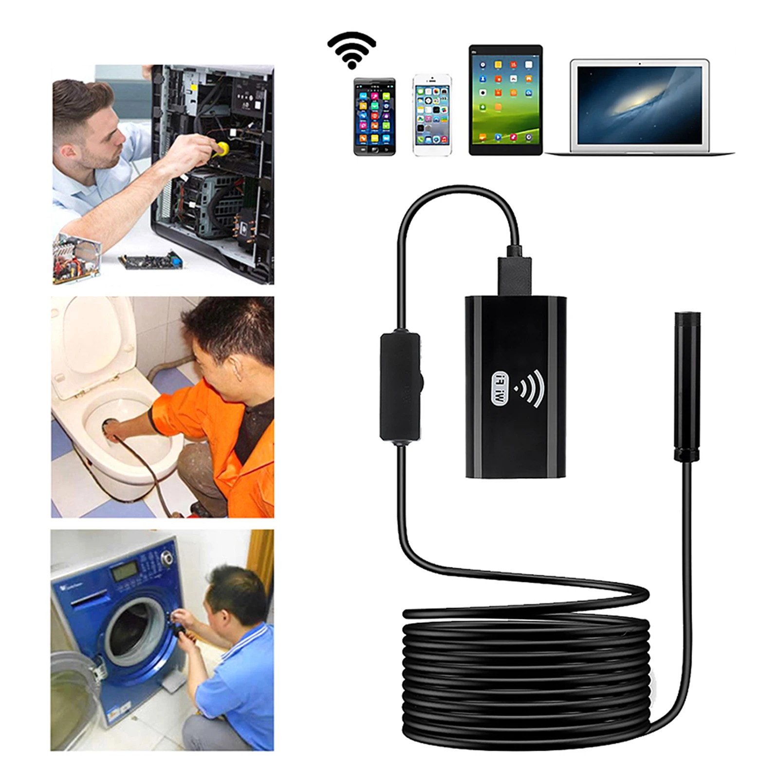 

Беспроводной Эндоскоп, Wi-Fi Бороскоп, Инспекционная камера, Wi-Fi Инспекционная камера с 6 регулируемыми лампами