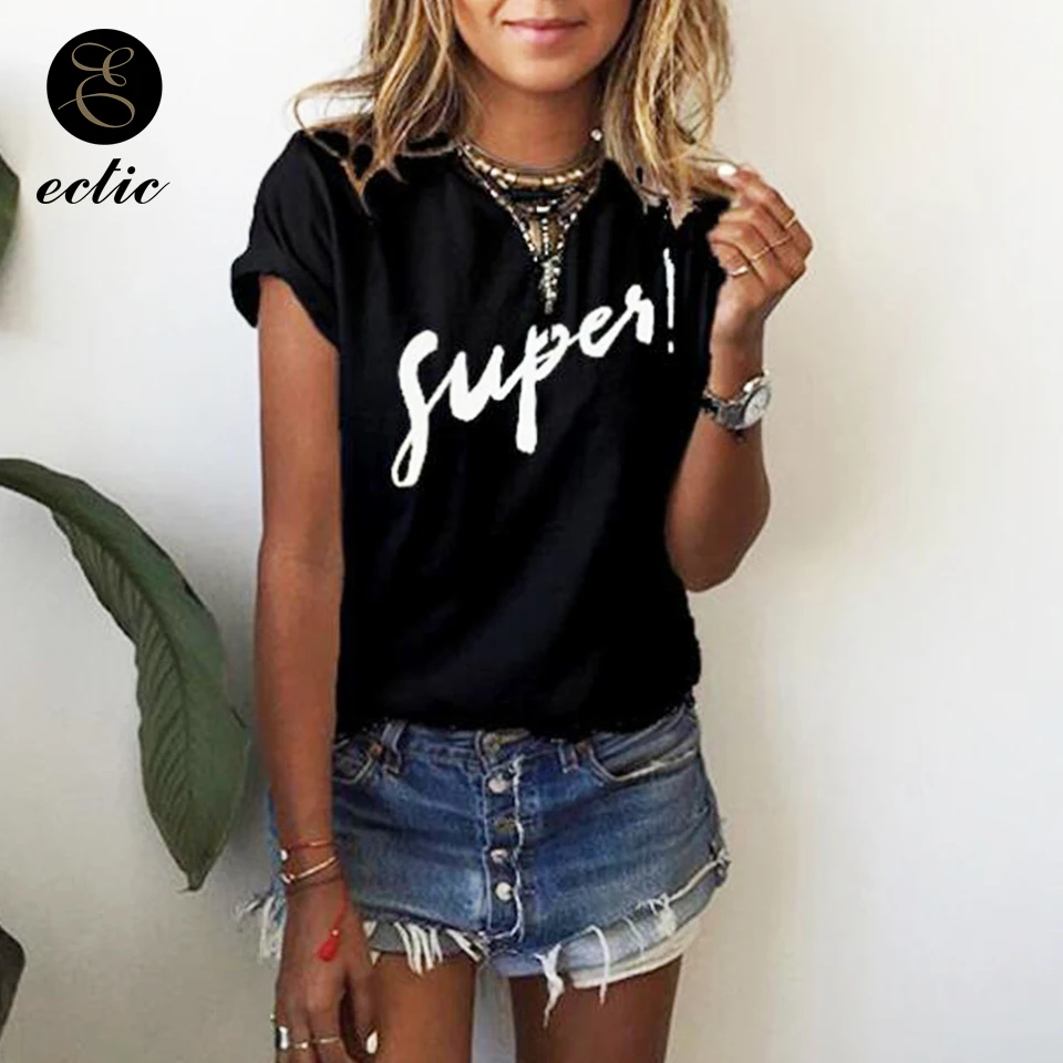 Харадзюку Буква Принт Текст Лозунг Модный Футболка Женщина Повседневный Уличный