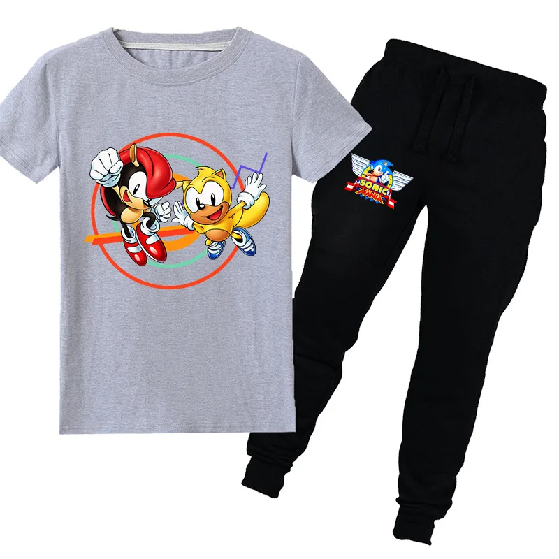 

Short Sleeve Cartoon Sonic The Hedgehog Toddler Girl Clothes Tshirts +Long Pants Christmas Child Kids Clothing Fashion 2020