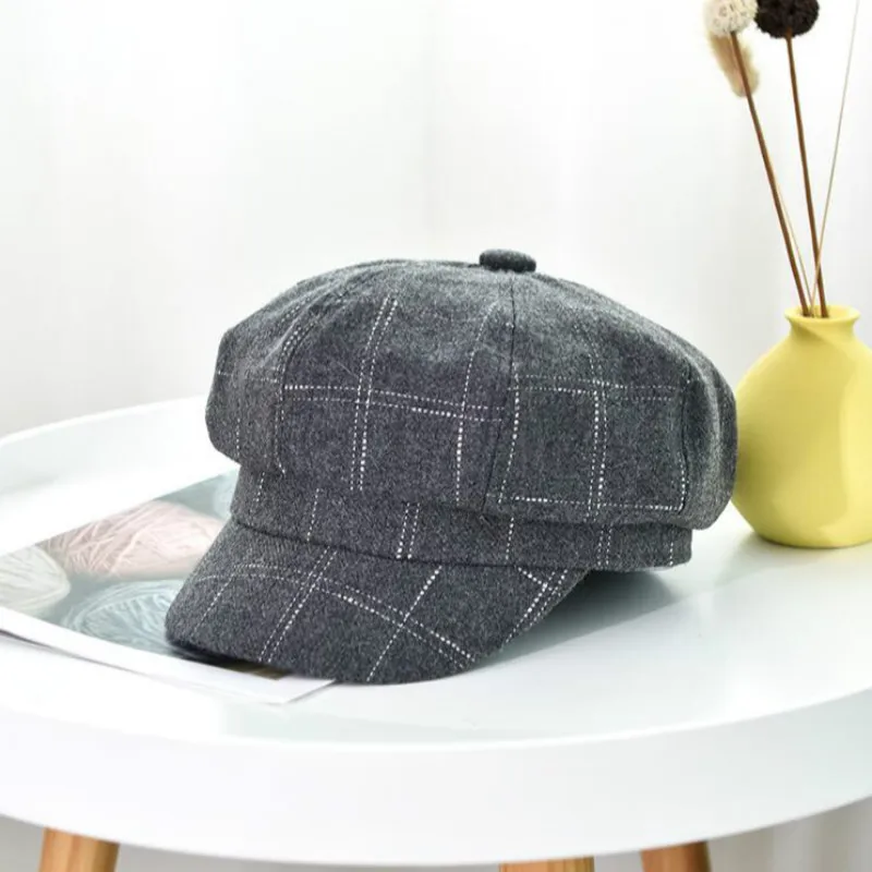 Винтажная клетчатая кепка газетчика Осень Зима Ретро восьмиугольная модная