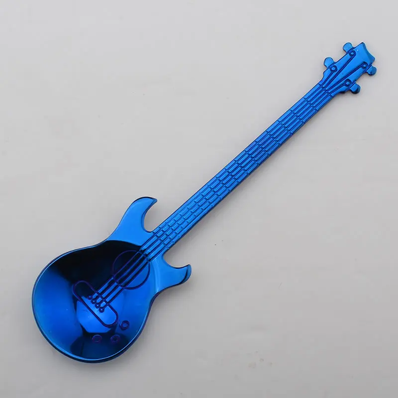 Blue Ложка из нержавеющей стали OBR, форма для кофе, гитары, музыкальная тема, ложка для перемешивания чая, маленькая ложка для мороженого и десертов, креативные столовые приборы - Цвет: Blue