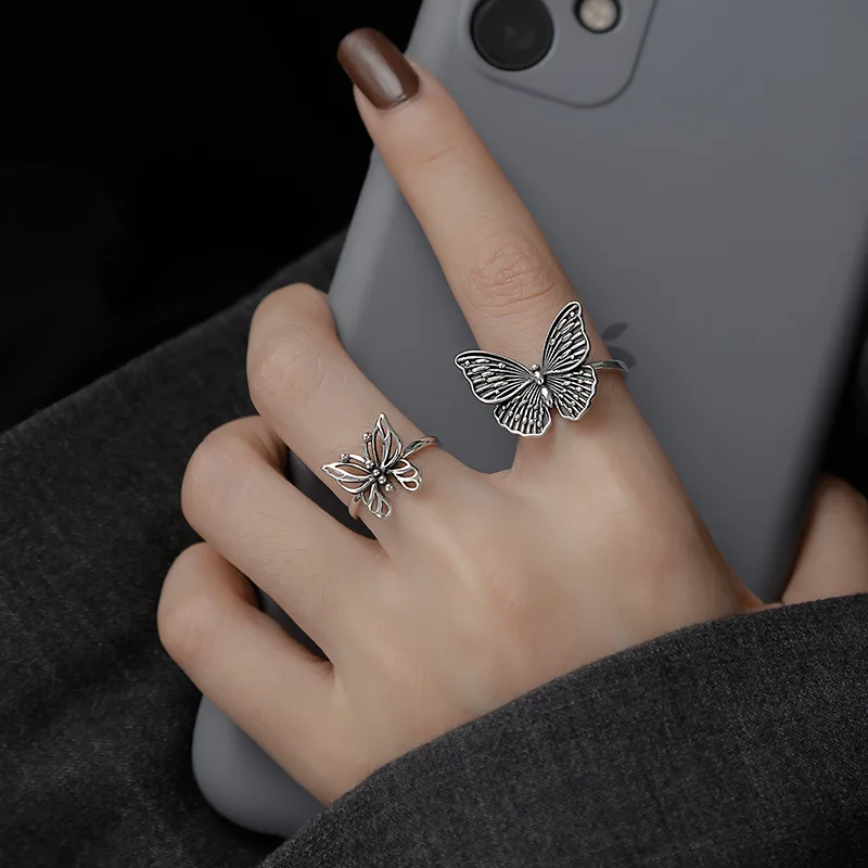 

Vintage 925 Sterling Silver Rings Adjustable Butterfly Finger Ring For Women Wedding Jewelry Bijoux Femme JZ557