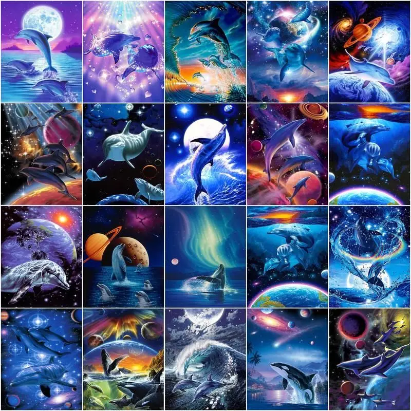 

CHENISTORY Paint By Number Planet Dolphin Animal Handpainted Art Nightscape Drawing On Canvas Kits Home Decor Diy Gift