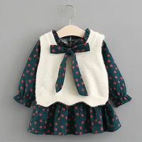 baby dress set new 2021 spring infant clothing cute kids child princess bowknot flora dressfur vest suits for girls 0 4 years