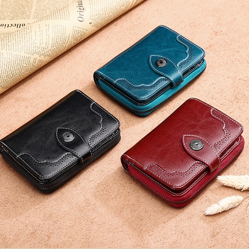 

K5DA Women's Retro Leather Wallet RFID Blocking Wallets Female Short Credit Card Holder Coin Purse for Girls Ladies