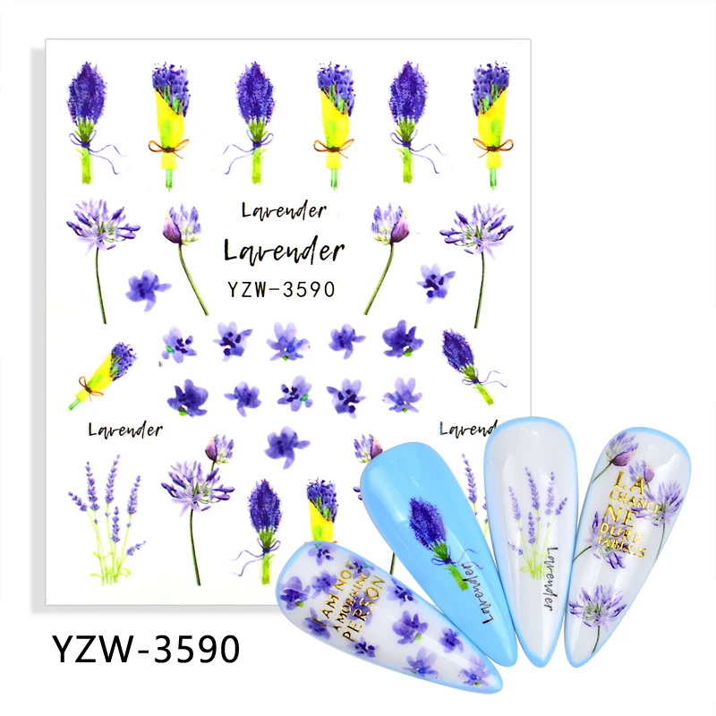 

4 шт/партия яркие цветы серии наклейки для дизайна ногтей Водные Наклейки слайдеры фольга осенний дизайн для маникюра ногтей