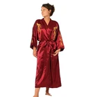 Бордовый атласный халат с вышивкой дракона, кимоно, халат, женское сексуальное ночное белье, большой размер, ночная рубашка, длинный Пижамный костюм из вискозы