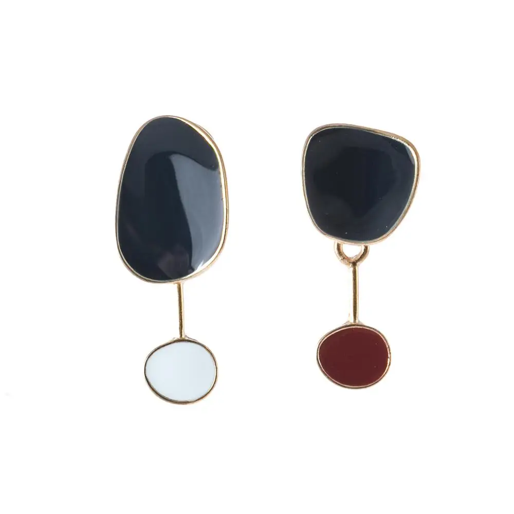 Женские асимметричные серьги капельки характерные геометрические с цветным