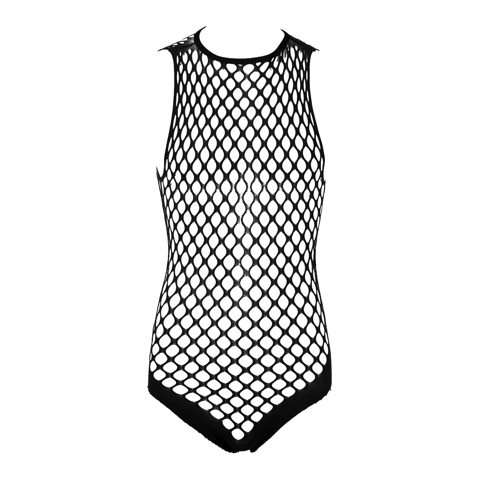 

Men One-piece Hollow Out Fishnet Netted Bodystockings Lingerie Halter Neck Sleeveless See-through Stretchy Bodysuits Nightwear