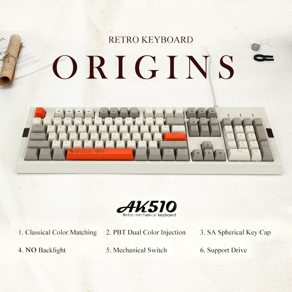 Клавиатура Ajazz ak510 Механическая с шариками SA игровая ретро-клавиатура