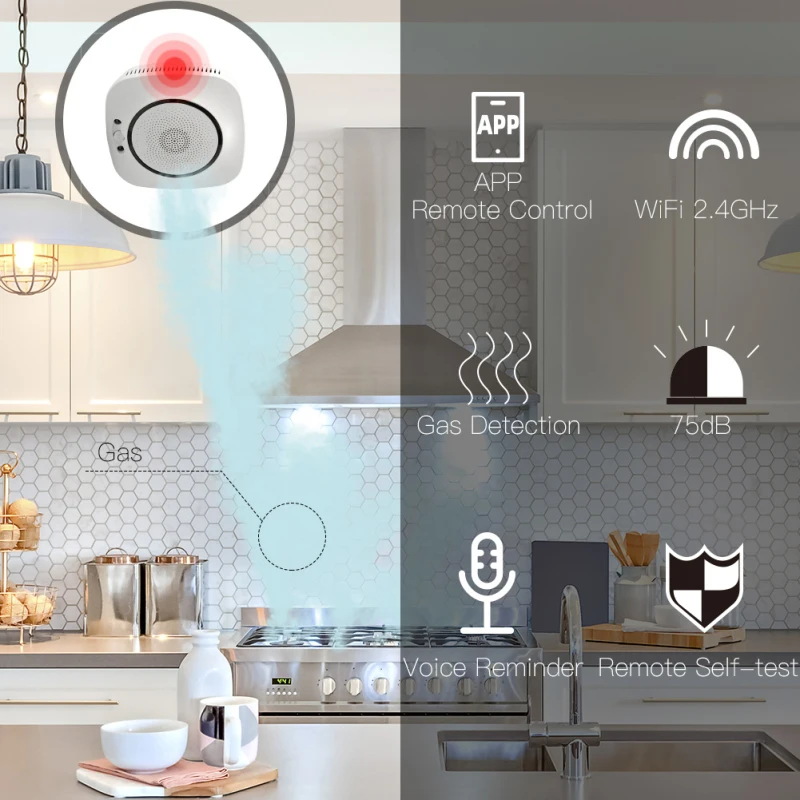Tuya WiFi газовый LPG датчик утечки сигнализация детектор пожарной безопасности