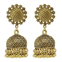 vintage indian jewelry jhumka earrings for women golden silver metal tassel bell pendant afghanistan nepal tribe gypsy jewelry