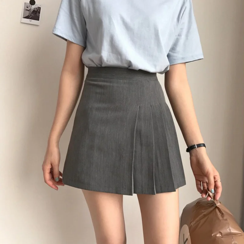

2021 Sexy Skirt Summer Pleated Skirt New Women's Grey Short Skirt High Waist A-line Trendy Skirt