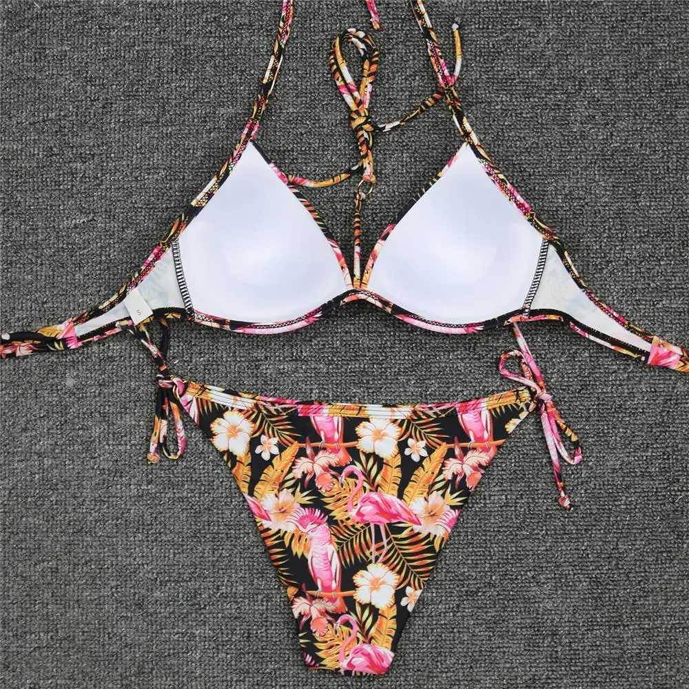 

Women Flamingo Bikinis Push Up Two Piece Swimwear Swimsuit Sexy Summer Beach Bathing Suit Triangle Plus Size Bikini Set