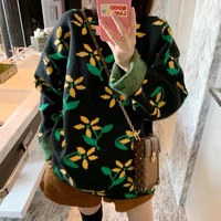 new2021 2021 women sweater pullovers fashion floral printed oversized loose knitted sweater coat female autumn winter knit