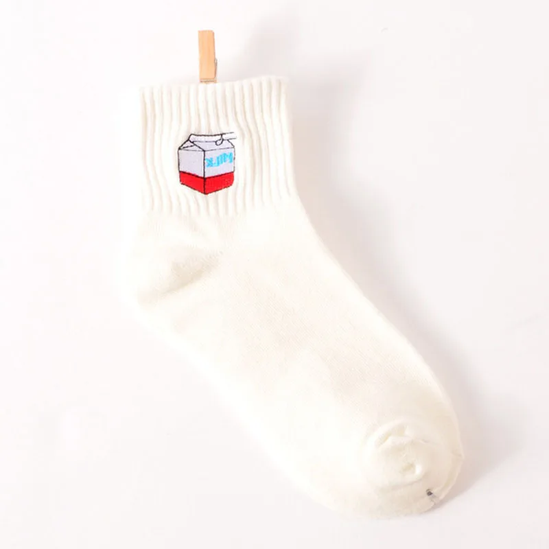 White Milk Мужские белые носки в стиле Харадзюку, унисекс, летние короткие носки, хипстер, скейтборд, забавные короткие носки, вышивка, кокс, убийца, кактус, монстр - Цвет: White Milk