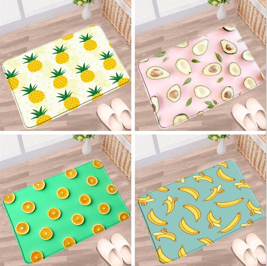

Doormat Tropical Fruit Bathroom Mat Pineapple Orange Banana Pineapple Avocado Non-Slip Rug Flannel Kitchen Entrance Aisle Carpet