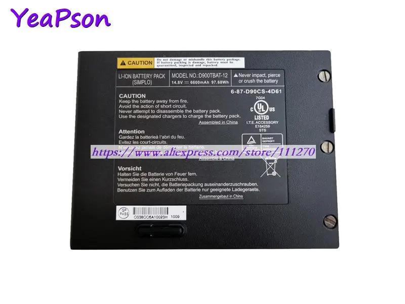 Аккумулятор Yeapson D900TBAT-12 6-87-D90CS-4D61 14 8 в 6600 мАч 97.68 Втч для Clevo PortaNote D900 D900T D900K серии 9800 |