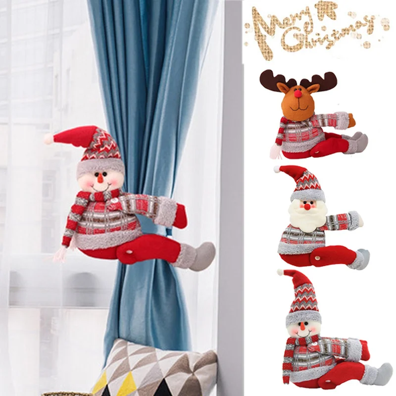 

Merry Christmas Cloth Curtain Holder Santa Claus Snowman Elk Curtain Storage Decoration 2022 Natal Xmas Curtain Decor Noel