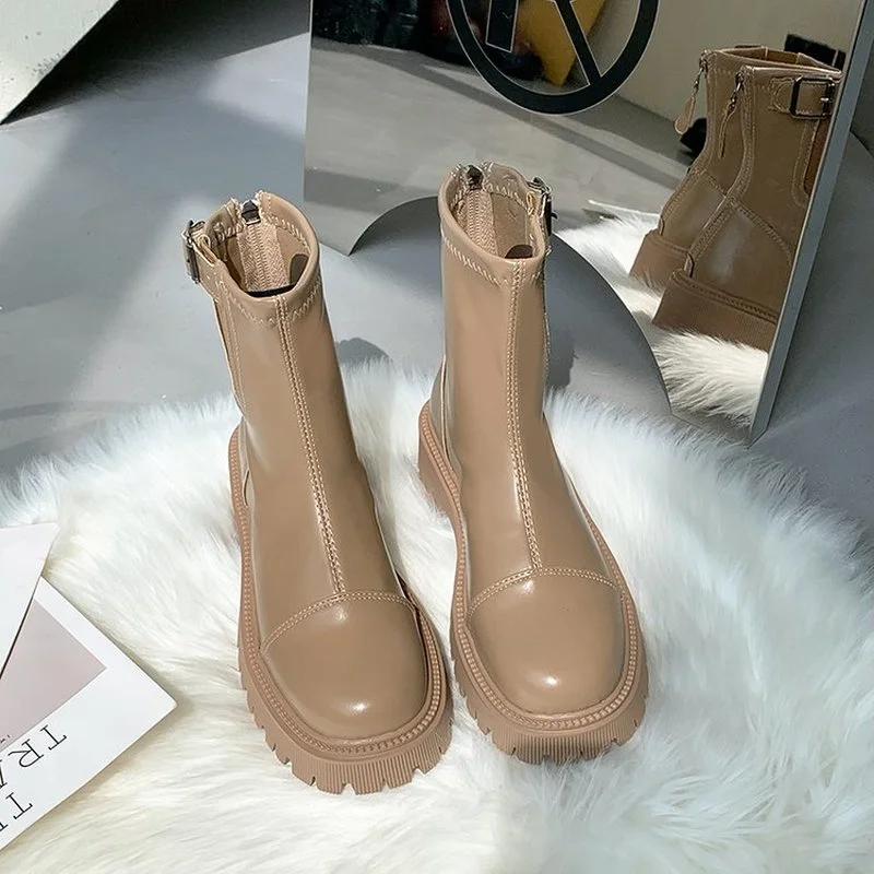 

Winter Boots Fashion Women's Knee High Boots PU Leather Ankle Boots High Heels Motorcycle Boots Punk Shoes Women Casual Boots