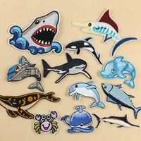 12pcs assorted realistic under the sea life figure embroidered ocean fish shark patch kids clothes stickers hat bag decor badge