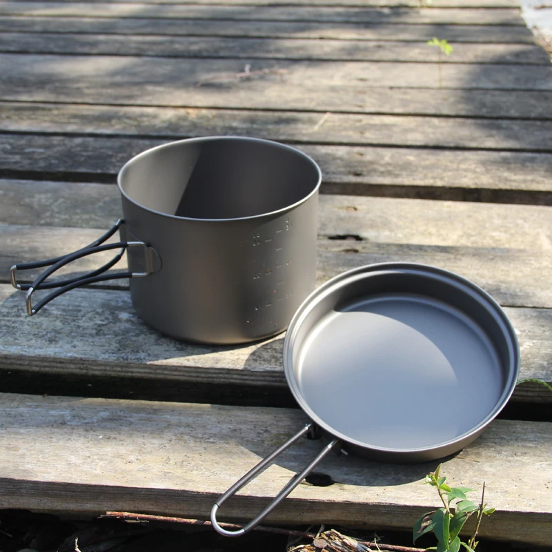 

1.1L Cookware Set Pot Frying Pan Outdoor Camping Travel Picnic Ultralight Titanium Bowl Titanium Cup CKW-1100