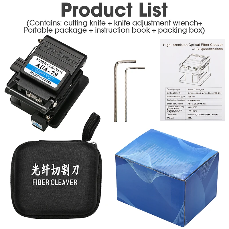 COMPTYCO AUA-7S High Precision Fiber Cleaver FTTH Fiber Cable Cutting Knife Tools 16 Surface Blade