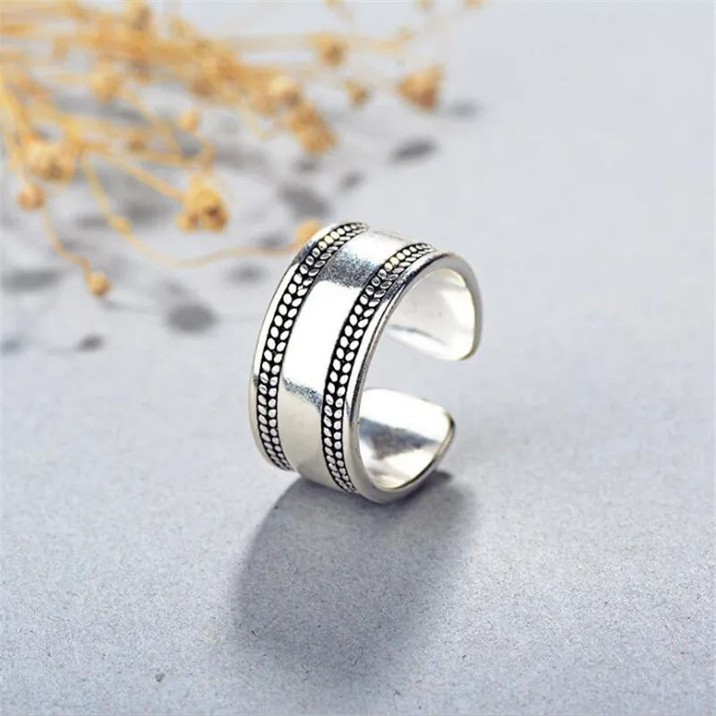 

New Thai Silver Atmsphere Leaf 925 Sterling Silver Jewelry Personality Middle Mooth Leaves European Style Opening Rings