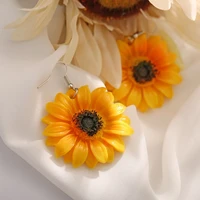 korean version of the new simulation sunflower flower resin earrings creative retro long summer holiday style earrings