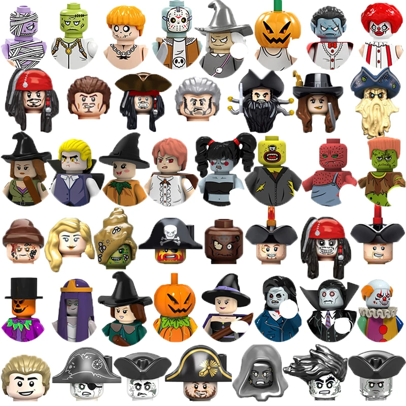 

Movie Pirates Caribbean Halloween Horror Character Action Figures Building Blocks Captain Mermaid Ghost Witch Vampire Bricks Toy